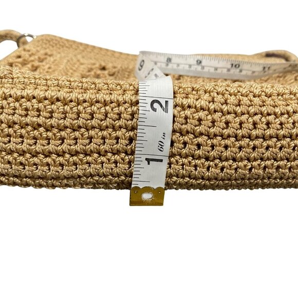 The Sak Womens Crocheted gold metallic underlay Crossbody Bag Beige beach boho - Picture 13 of 14